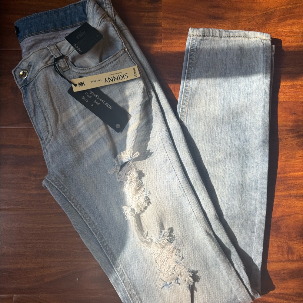 Encore Jeans Light Blue Ripped Denim NEW with Rhinestones